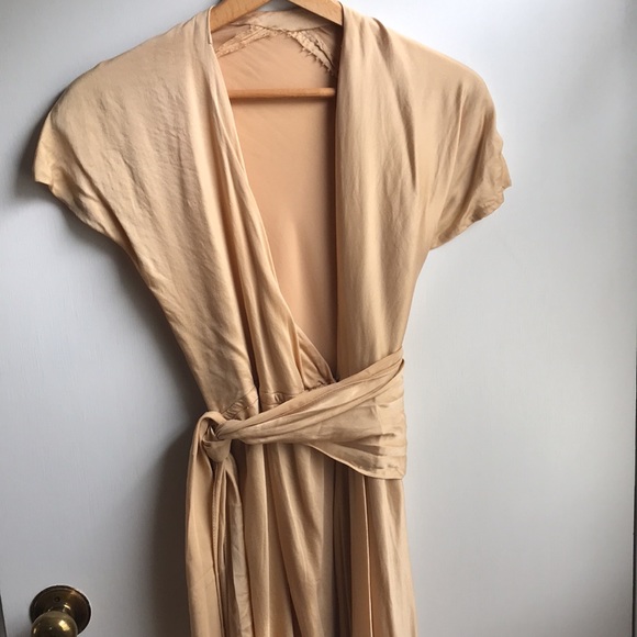 Vintage Silk Wrap Dress W/ Silk Scarf Sash deep V plunge & high slit size Sm/XS - Picture 3 of 16